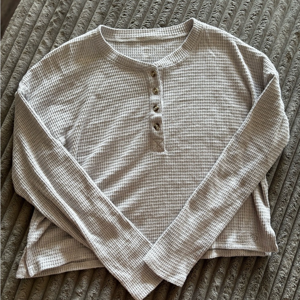 Gray Waffle Knit Henley Top